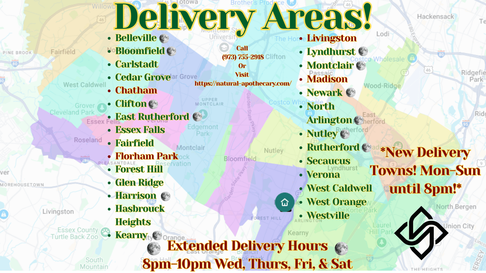 A map of all the delivery areas that they serve.